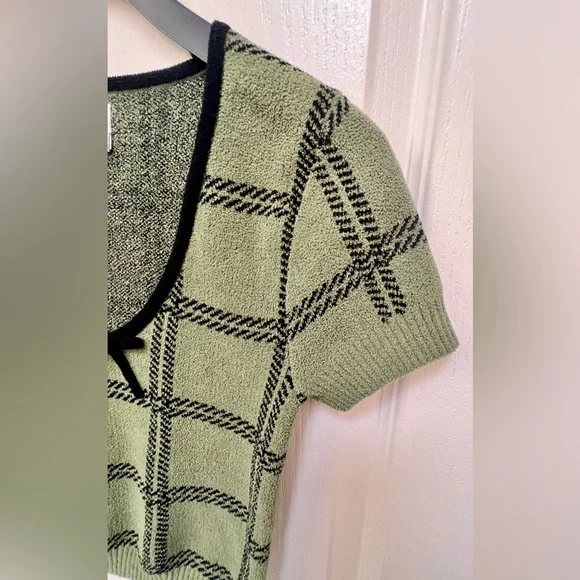 RVCA‎ XS Leaf Green Plaid Crop Sweater Betty Top Short Sleeve Grunge NWT - Picture 7 of 12